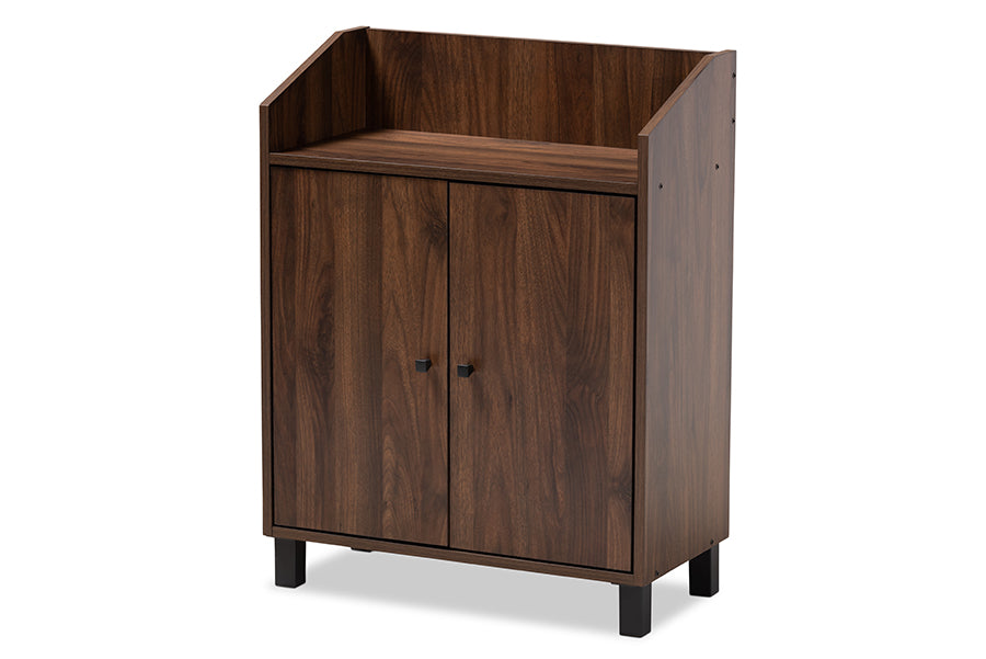 baxton studio rossin modern and contemporary walnut brown finished 2 door wood entryway shoe storage cabinet with open shelf | Modish Furniture Store-2