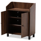 baxton studio rossin modern and contemporary walnut brown finished 2 door wood entryway shoe storage cabinet with open shelf | Modish Furniture Store-3