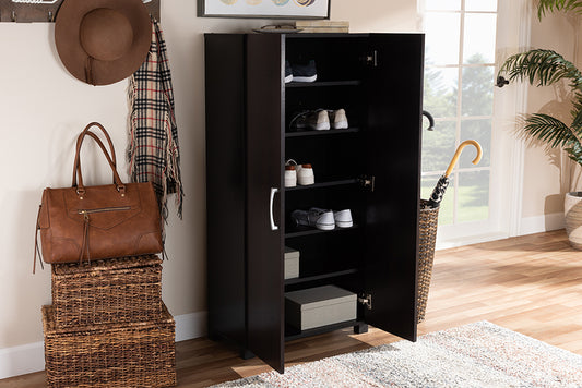Baxton Studio Marine Modern and Contemporary Wenge Dark Brown Finished 2-Door Wood Entryway Shoe Storage Cabinet | Modishstore | Cabinets