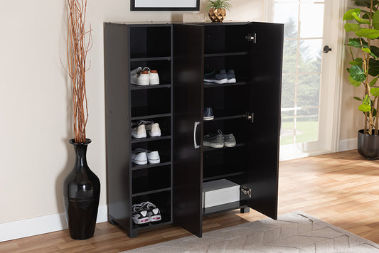 Baxton Studio Marine Modern and Contemporary Wenge Dark Brown Finished 2-Door Wood Entryway Shoe Storage Cabinet with Open Shelves | Modishstore | Cabinets