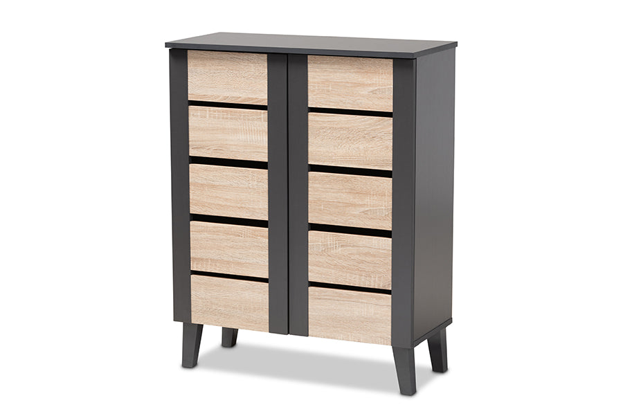 baxton studio melle modern and contemporary two tone oak brown and dark gray 2 door wood entryway shoe storage cabinet | Modish Furniture Store-2