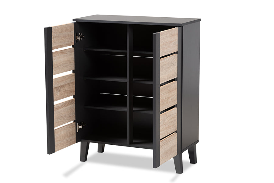 baxton studio melle modern and contemporary two tone oak brown and dark gray 2 door wood entryway shoe storage cabinet | Modish Furniture Store-3