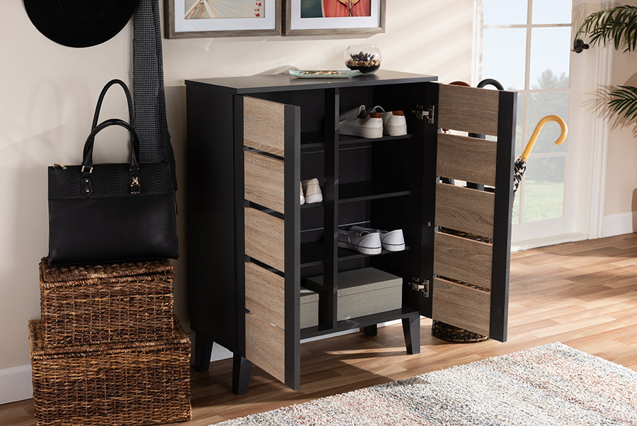 Baxton Studio Melle Modern and Contemporary Two-Tone Oak Brown and Dark Gray 2-Door Wood Entryway Shoe Storage Cabinet | Modishstore | Cabinets