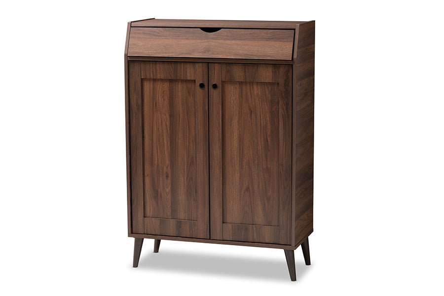baxton studio cormier mid century modern walnut brown finished 2 door wood entryway shoe storage cabinet | Modish Furniture Store-2