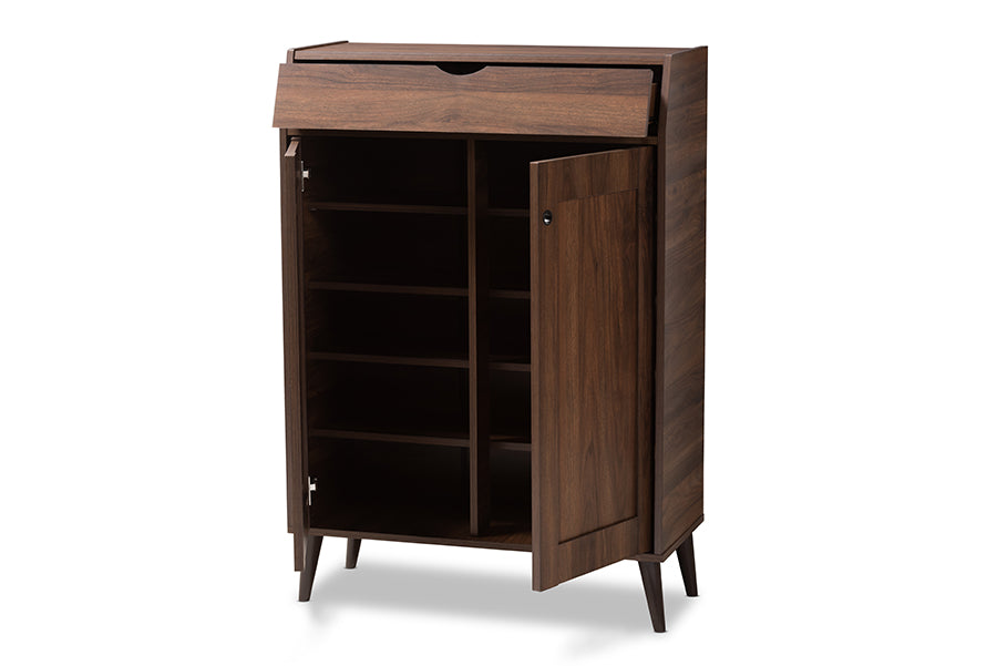 baxton studio cormier mid century modern walnut brown finished 2 door wood entryway shoe storage cabinet | Modish Furniture Store-3