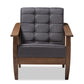 baxton studio larsen mid century modern gray fabric upholstered walnut wood lounge chair | Modish Furniture Store-3