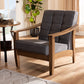 Baxton Studio Larsen Mid-Century Modern Gray Fabric Upholstered Walnut Wood Lounge Chair | Modishstore | Lounge Chairs