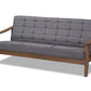 baxton studio larsen mid century modern gray fabric upholstered walnut wood sofa | Modish Furniture Store-2