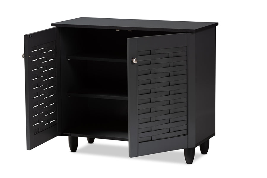 Baxton Studio Winda Modern and Contemporary Dark Gray 2-Door Wooden Entryway Shoe Storage Cabinet | Cabinets | Modishstore - 8