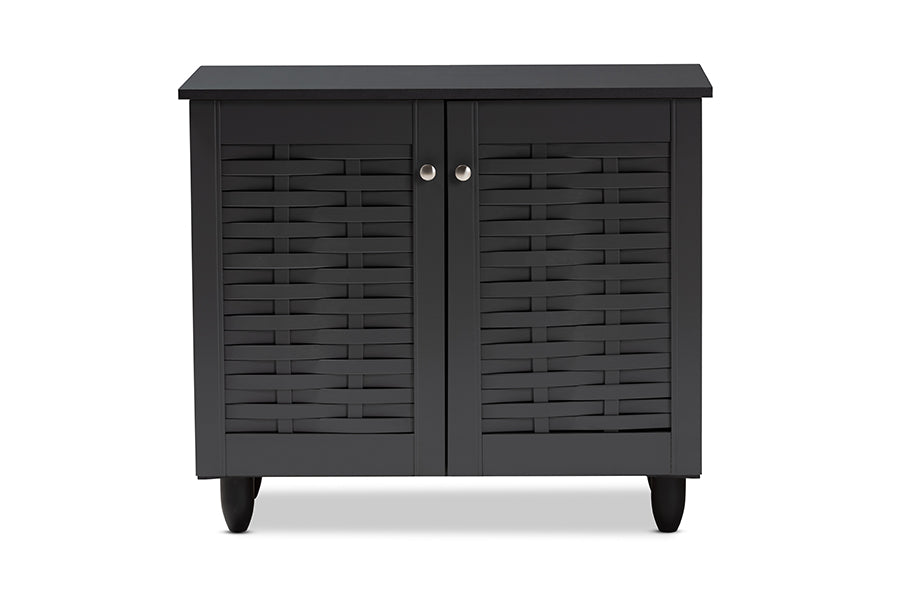 Baxton Studio Winda Modern and Contemporary Dark Gray 2-Door Wooden Entryway Shoe Storage Cabinet | Cabinets | Modishstore - 7