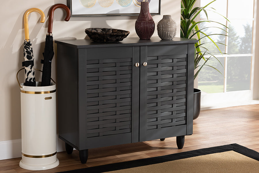 Baxton Studio Winda Modern and Contemporary Dark Gray 2-Door Wooden Entryway Shoe Storage Cabinet | Cabinets | Modishstore - 3