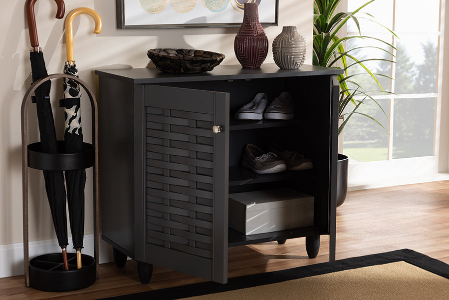 Baxton Studio Winda Modern and Contemporary Dark Gray 2-Door Wooden Entryway Shoe Storage Cabinet | Cabinets | Modishstore - 2