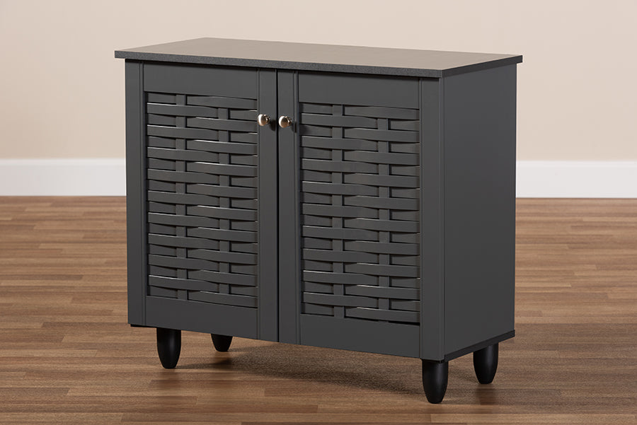 Baxton Studio Winda Modern and Contemporary Dark Gray 2-Door Wooden Entryway Shoe Storage Cabinet | Cabinets | Modishstore - 4