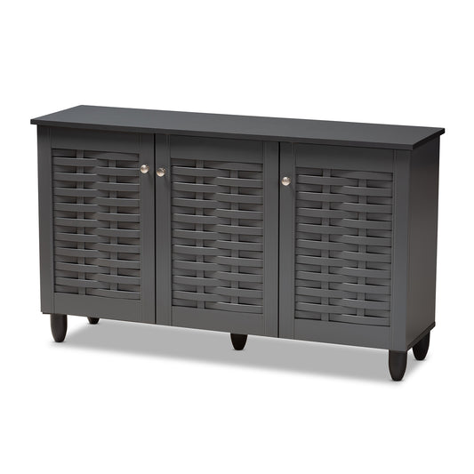Baxton Studio Winda Modern and Contemporary Dark Gray 3-Door Wooden Entryway Shoe Storage Cabinet | Cabinets | Modishstore