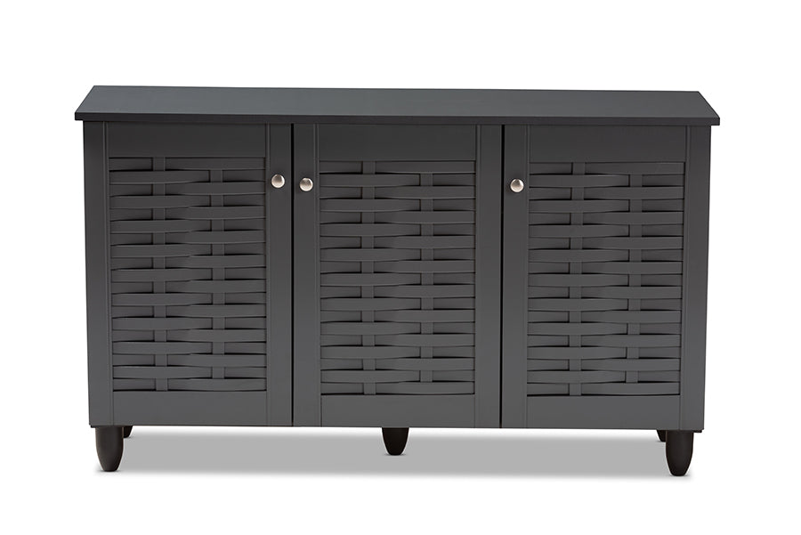 Baxton Studio Winda Modern and Contemporary Dark Gray 3-Door Wooden Entryway Shoe Storage Cabinet | Cabinets | Modishstore - 6