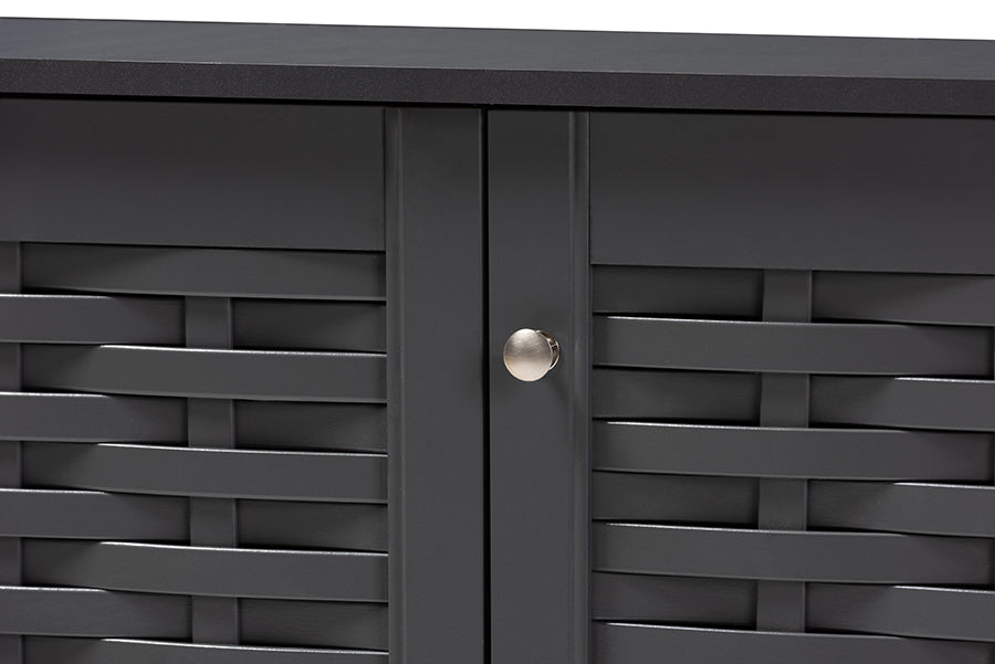 Baxton Studio Winda Modern and Contemporary Dark Gray 3-Door Wooden Entryway Shoe Storage Cabinet | Cabinets | Modishstore - 4