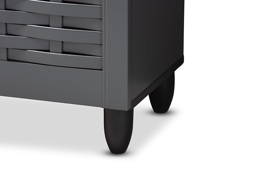 Baxton Studio Winda Modern and Contemporary Dark Gray 3-Door Wooden Entryway Shoe Storage Cabinet | Cabinets | Modishstore - 3