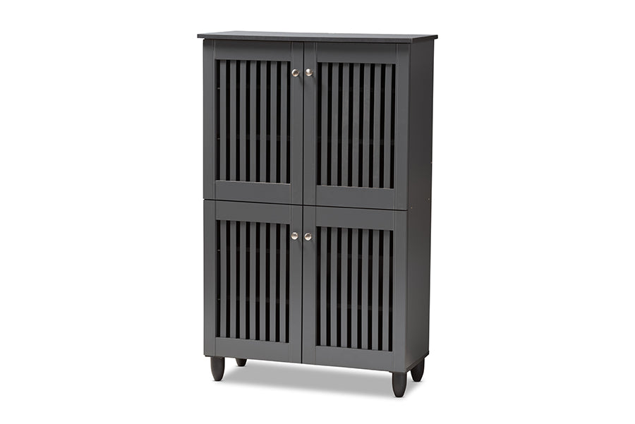 baxton studio fernanda modern and contemporary dark gray 4 door wooden entryway shoe storage cabinet | Modish Furniture Store-2