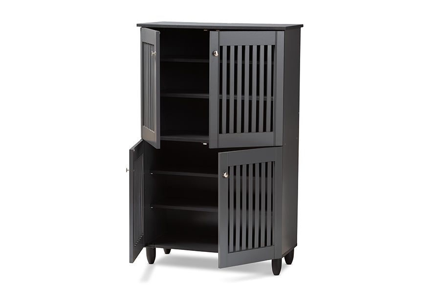 baxton studio fernanda modern and contemporary dark gray 4 door wooden entryway shoe storage cabinet | Modish Furniture Store-3
