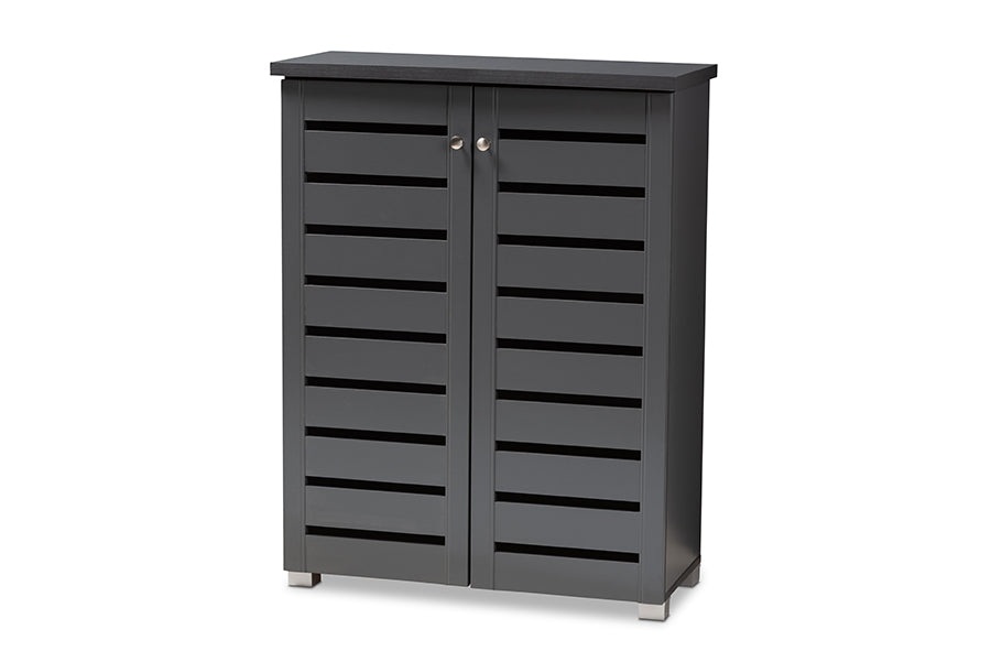 baxton studio adalwin modern and contemporary dark gray 2 door wooden entryway shoe storage cabinet | Modish Furniture Store-2