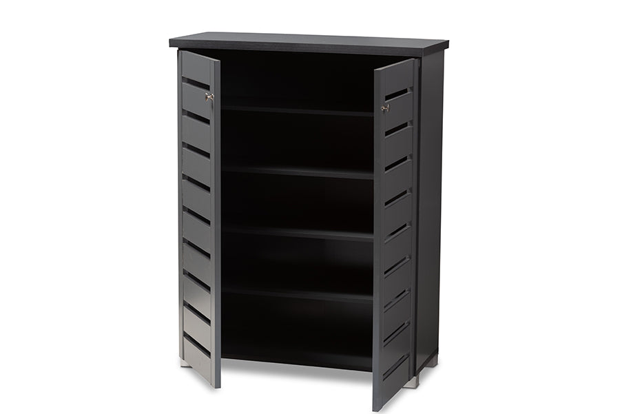 baxton studio adalwin modern and contemporary dark gray 2 door wooden entryway shoe storage cabinet | Modish Furniture Store-3