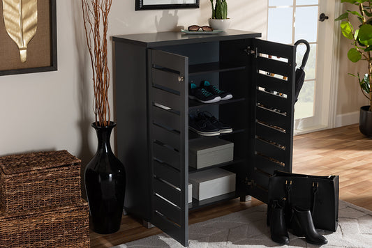 Baxton Studio Adalwin Modern and Contemporary Dark Gray 2-Door Wooden Entryway Shoe Storage Cabinet | Modishstore | Cabinets