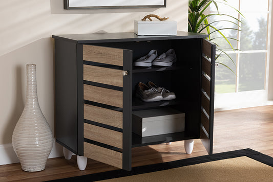 Baxton Studio Gisela Modern and Contemporary Two-Tone Oak and Dark Gray 2-Door Shoe Storage Cabinet | Modishstore | Cabinets