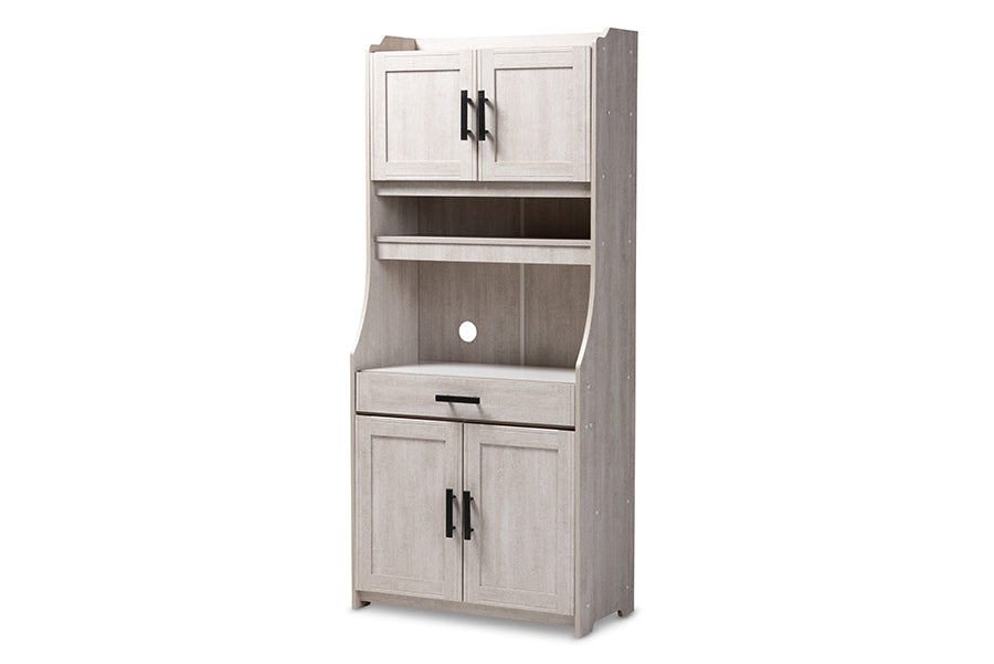 baxton studio portia modern and contemporary 6 shelf white washed wood kitchen storage cabinet | Modish Furniture Store-2