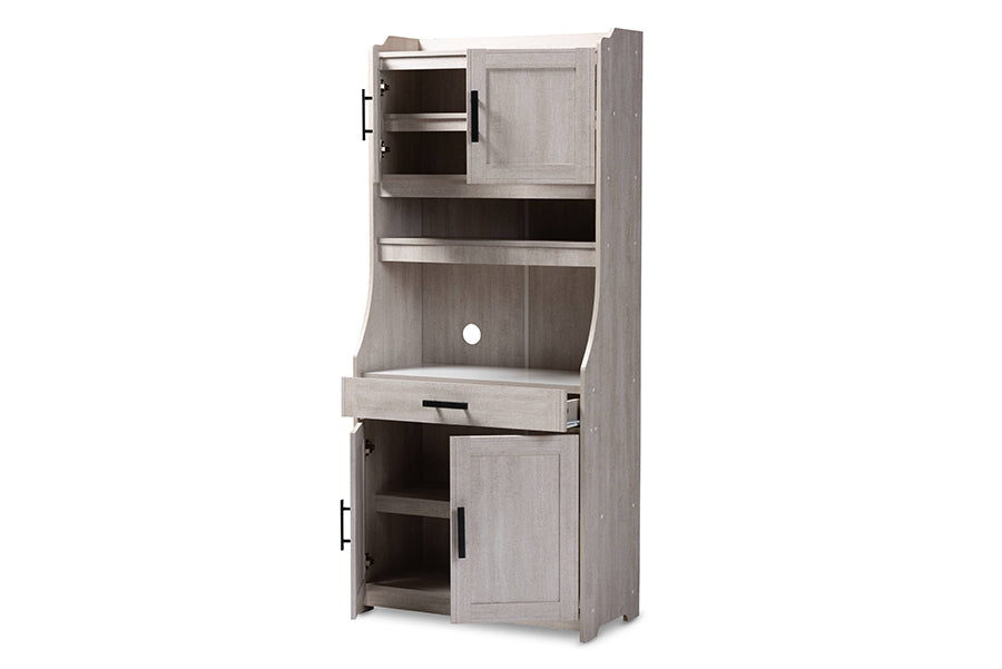 baxton studio portia modern and contemporary 6 shelf white washed wood kitchen storage cabinet | Modish Furniture Store-3