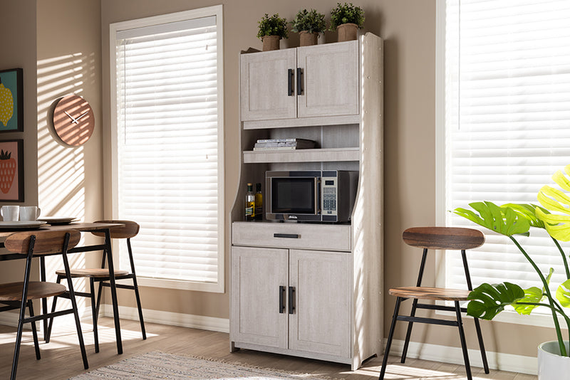 Baxton Studio Portia Modern and Contemporary 6-Shelf White-Washed Wood Kitchen Storage Cabinet | Modishstore | Cabinets