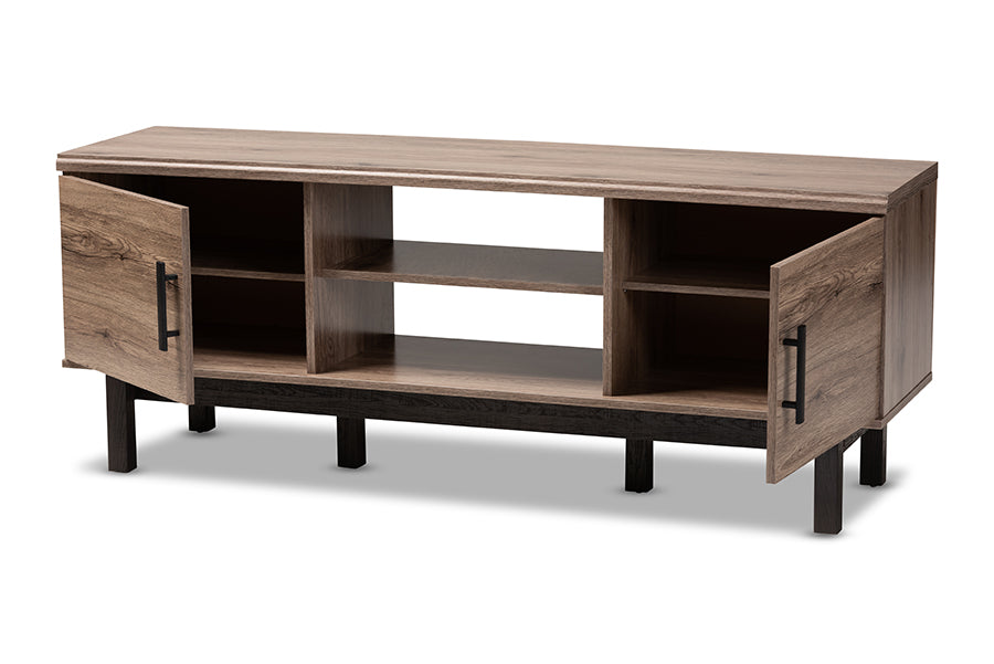 baxton studio arend modern and contemporary two tone oak and ebony wood 2 door tv stand | Modish Furniture Store-3