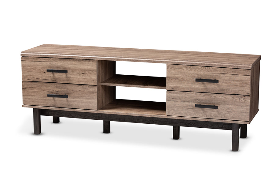 baxton studio arend modern and contemporary two tone oak and ebony wood 4 drawer tv stand | Modish Furniture Store-2