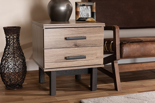 Baxton Studio Arend Modern and Contemporary Two-Tone Oak Brown and Ebony Wood 2-Drawer End Table | Modishstore | Drawers
