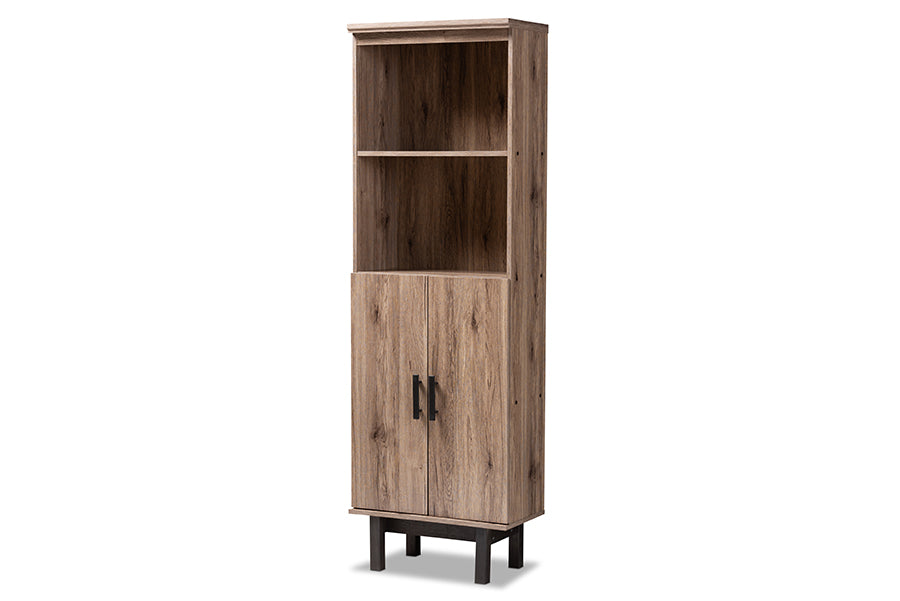 baxton studio arend modern and contemporary two tone oak and ebony wood 2 door bookcase | Modish Furniture Store-2