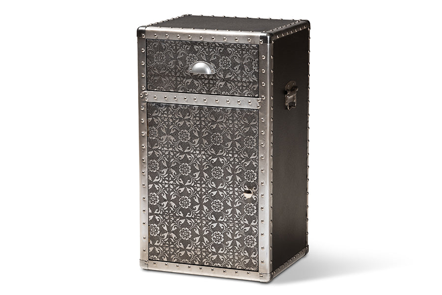 baxton studio cosette vintage industrial silver metal floral accent cabinet | Modish Furniture Store-2