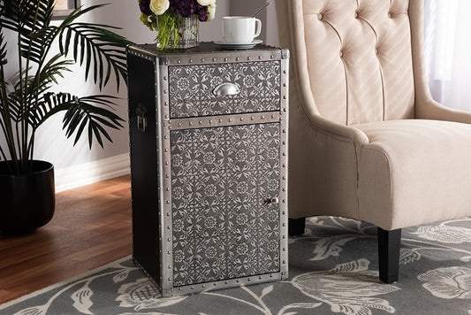 Baxton Studio Cosette Vintage Industrial Silver Metal Floral Accent Cabinet | Modishstore | Cabinets