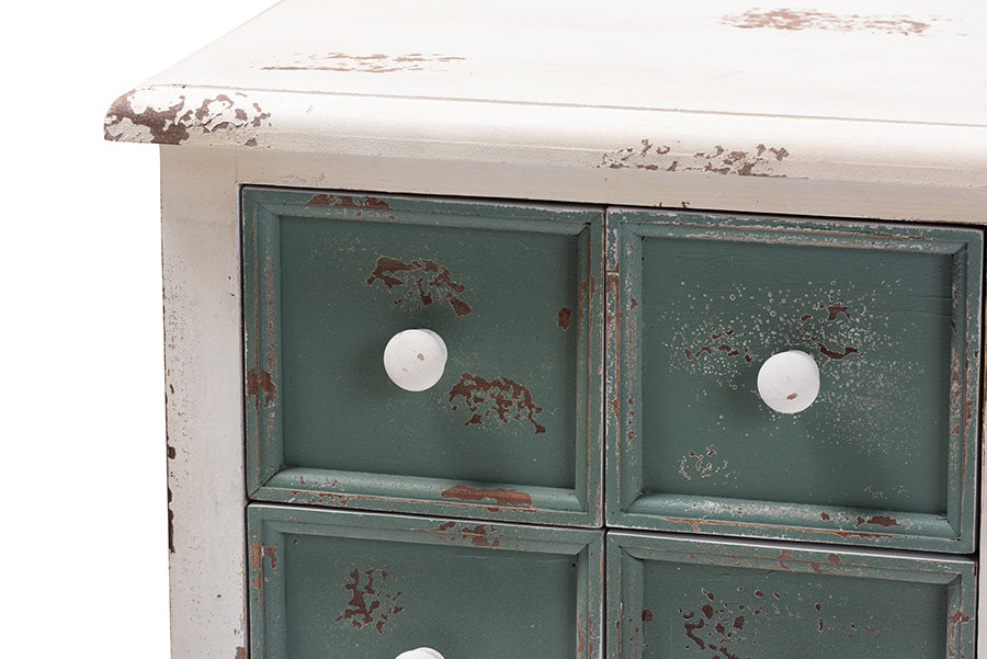 Baxton Studio Angeline Antique French Country Cottage Distressed White and Teal Finished Wood 5-Drawer Storage Cabinet | Cabinets | Modishstore - 3