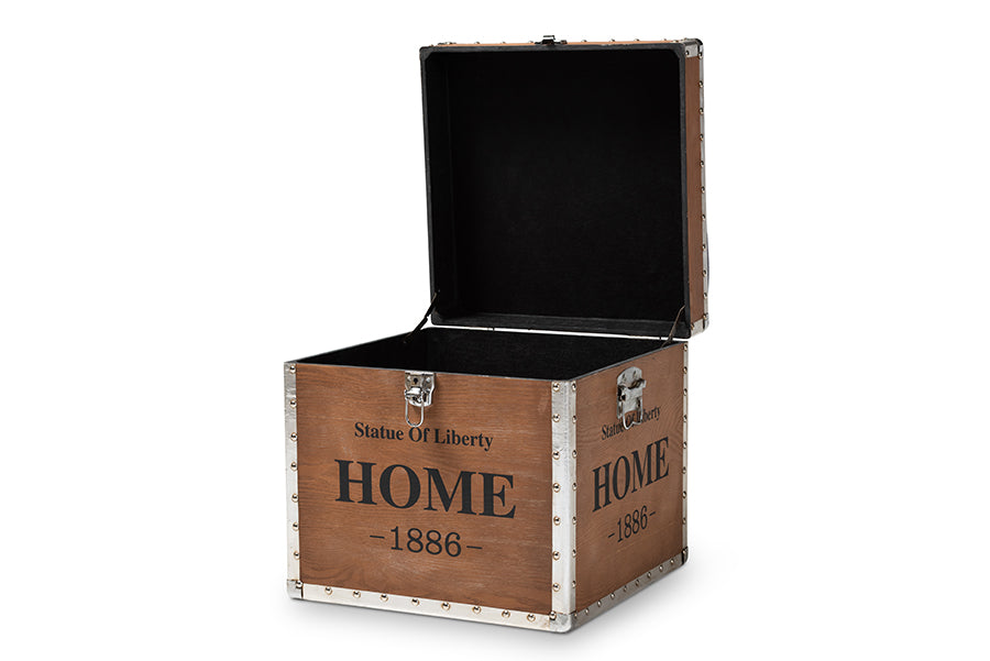 baxton studio violetta vintage industrial light gray fabric upholstered wood storage trunk ottoman | Modish Furniture Store-3