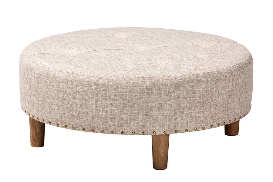 baxton studio vinet modern and contemporary beige fabric upholstered natural wood cocktail ottoman | Modish Furniture Store-2