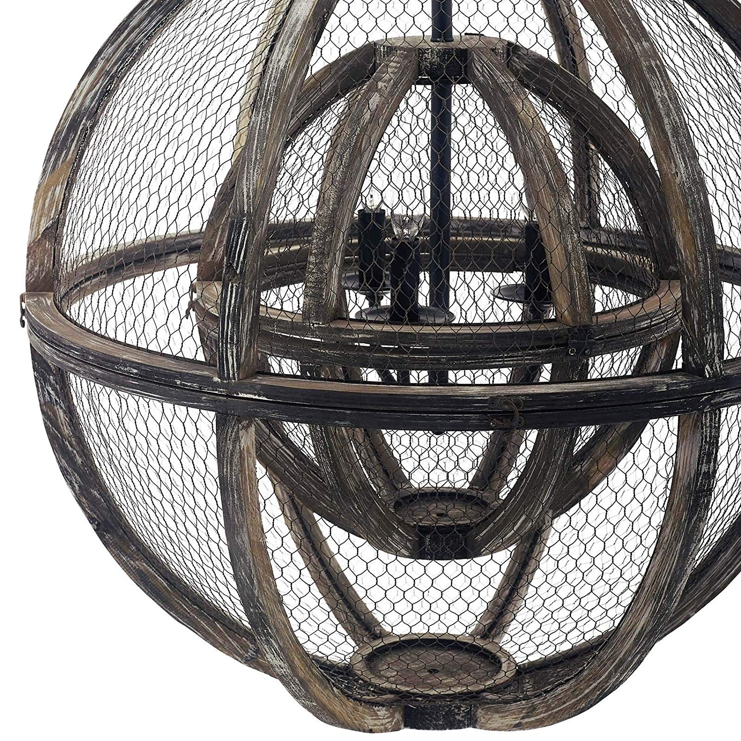Modway Gravitate Globe Rustic Oak Wood Pendant Light Chandelier | Chandeliers | Modishstore-4