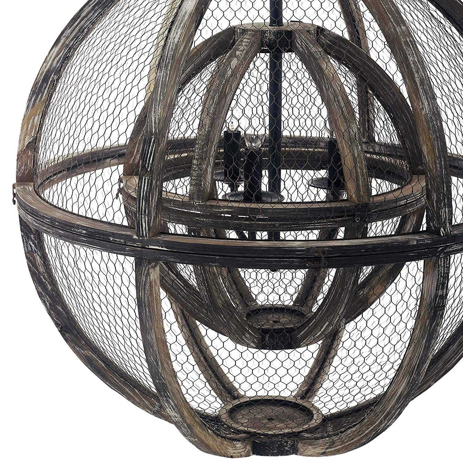 Gravitate Globe Rustic Oak Wood Pendant Light Chandelier By Modway - EEI-3271 | Chandeliers | Modishstore - 4