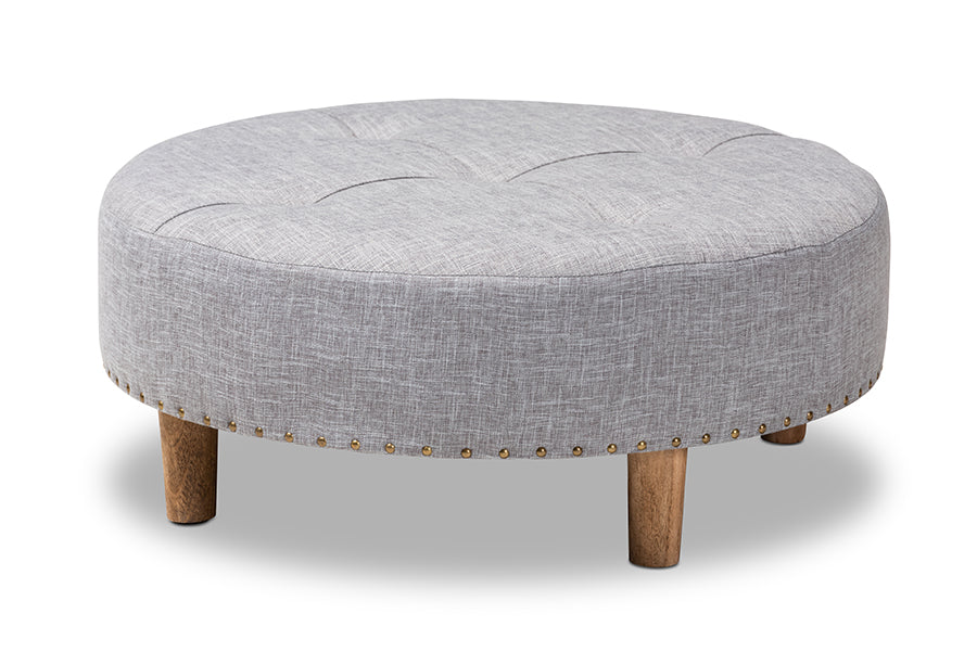 baxton studio vinet modern and contemporary light gray fabric upholstered natural wood cocktail ottoman | Modish Furniture Store-2