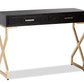 baxton studio carville modern and contemporary dark brown faux leather upholstered gold finished 2 drawer console table | Modish Furniture Store-2
