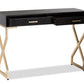 baxton studio carville modern and contemporary dark brown faux leather upholstered gold finished 2 drawer console table | Modish Furniture Store-3
