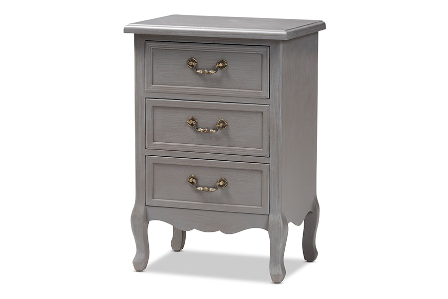 baxton studio capucine antique french country cottage grey finished wood 3 drawer nightstand | Modish Furniture Store-2