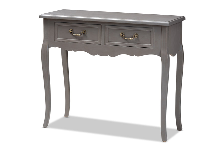 baxton studio capucine antique french country cottage grey finished wood 2 drawer console table | Modish Furniture Store-2