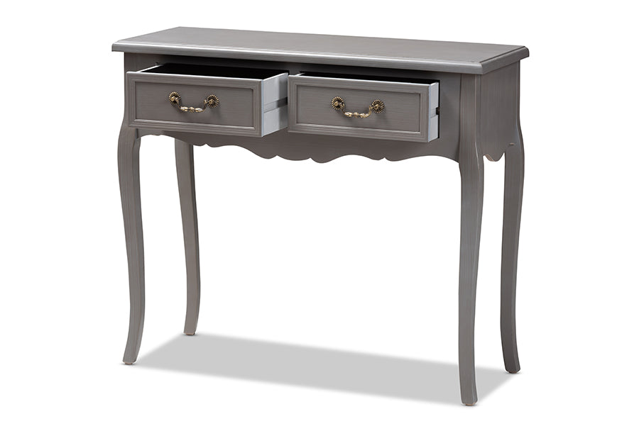 baxton studio capucine antique french country cottage grey finished wood 2 drawer console table | Modish Furniture Store-3