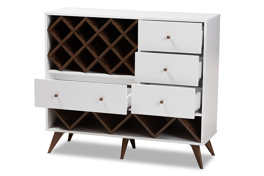 baxton studio savino mid century modern white and walnut finished wood wine cabinet | Modish Furniture Store-3