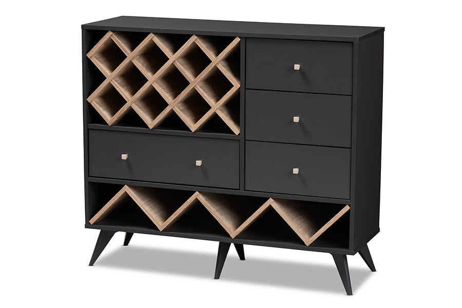 baxton studio savino mid century modern dark grey and oak finished wood wine cabinet | Modish Furniture Store-2