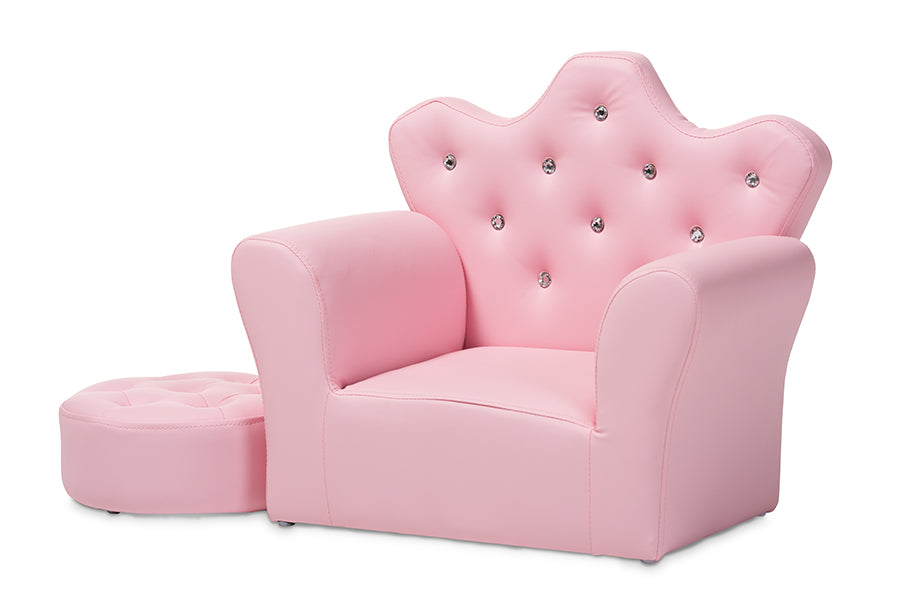 baxton studio ava modern and contemporary pink faux leather 2 piece kids armchair and footrest set | Modish Furniture Store-2